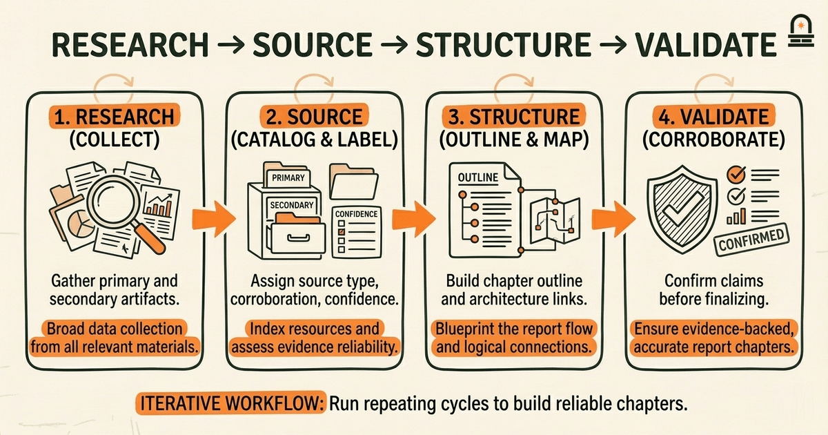 Research → Source → Structure → Validate